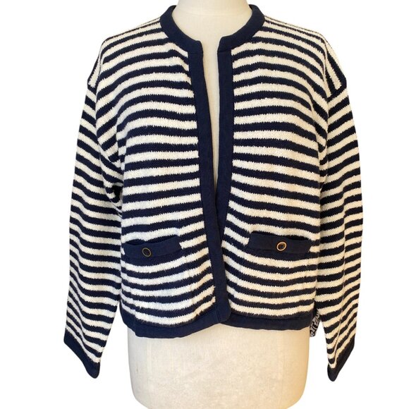 J Crew Nautical Striped Chenille Open Front Cardigan French Girl Coastal Peppy-M - Picture 7 of 16